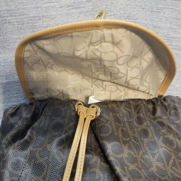 Calvin Klein Backpack Monogram Logo CK Print Drawstring Flap Bag - Picture 4 of 11